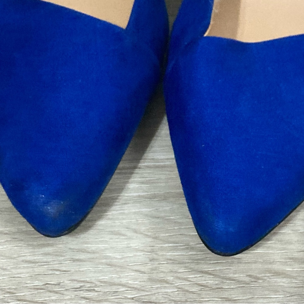 🌸 Sz 8 Express Royal Blue Faux Suede Pointed Toe Stiletto Heels - Picture 6 of 7